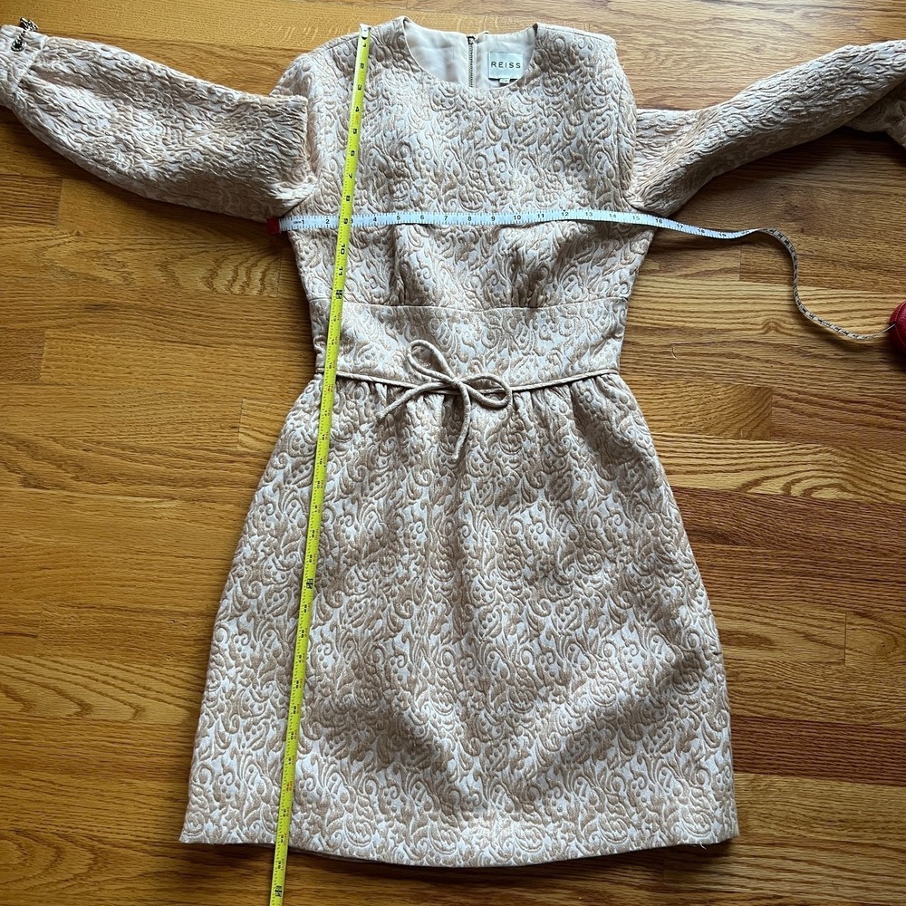 REISS‎ Rose Gold Melanie Jacquard Party Dress Sz 4 Tie Waist Cocktail Wedding - Picture 10 of 16